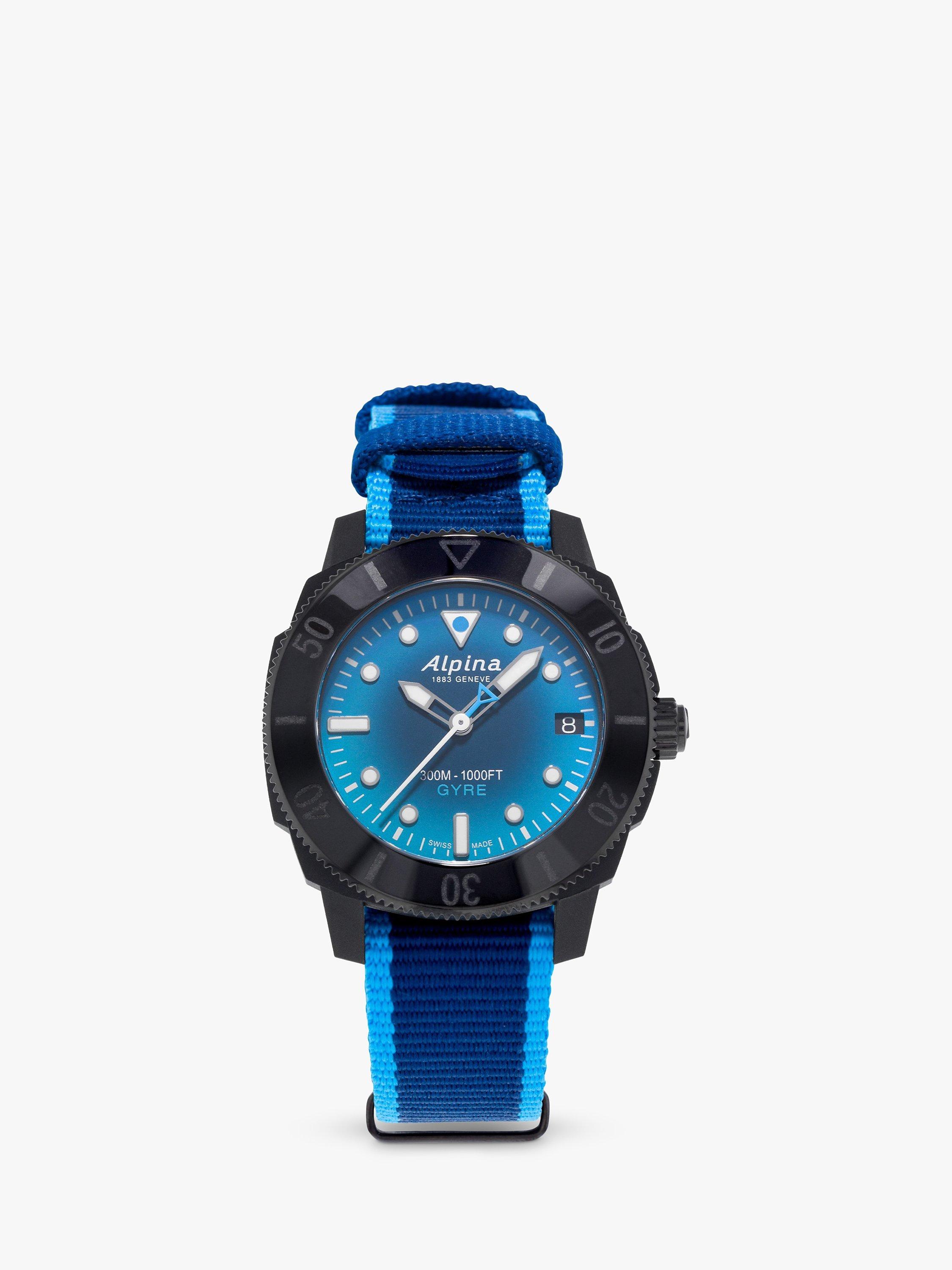 Product image 1 of 3, which shows Alpina AL-525LNSB4VG6 Men's Seastrong Gyre Diver Fabric Strap Watch, Blue