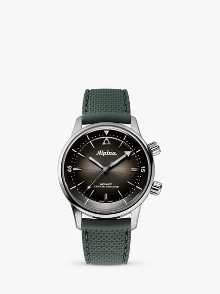 Alpina AL-520GR4H6 Men's Seastrong Diver 300 Heritage Leather Strap Watch, Green/Black, Green/Black