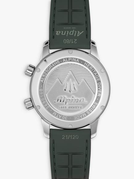 Alpina AL-520GR4H6 Men's Seastrong Diver 300 Heritage Leather Strap Watch, Green/Black - view 2, Green/Black