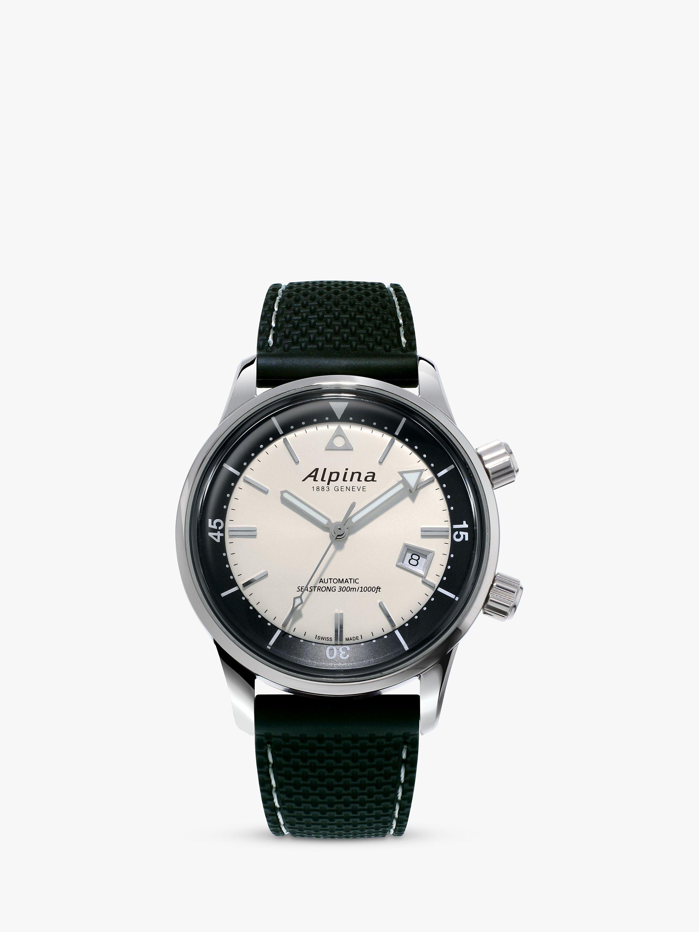 Product image 1 of 2, which shows Alpina AL-525S4H6 Men's Seastrong Diver Heritage Automatic Date Rubber Strap Watch, Black/White