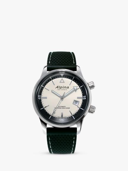 Alpina AL-525S4H6 Men's Seastrong Diver Heritage Automatic Date Rubber Strap Watch, Black/White, Black/White