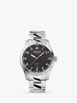 Alpina AL-525BW4S26B Men's Startimer Pilot Automatic Date Bracelet Strap Watch, Silver/Black, Silver/Black