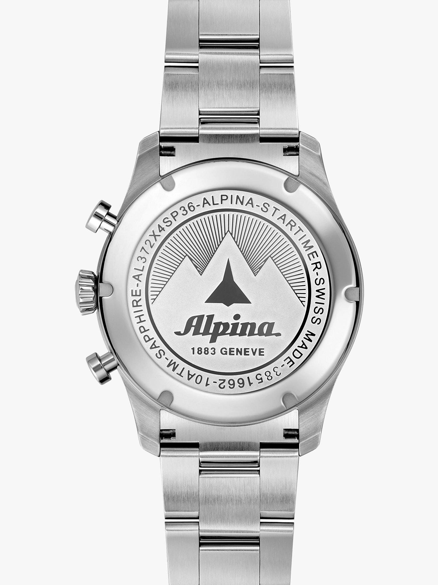 Product image 2 of 3, which shows Alpina AL-372BW4S26B Men's Startimer Pilot Date Chronograph Bracelet Strap Watch, Silver/Black