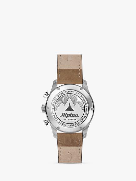 Alpina AL-372NW4S26 Men's Startimer Pilot Date Chronograph Leather Strap Watch, Brown/Blue - view 2, Brown/Blue