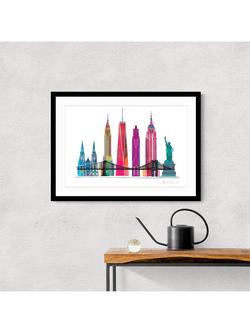 John Lewis Ilona Drew 'New York Skyline' Framed Print & Mount, 53.5 x 73.5cm, Multi - view 2, Multi