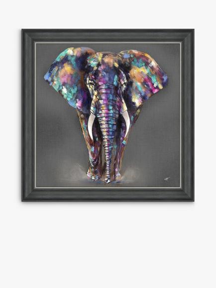 John Lewis Louise Luton 'Hugo' Elephant Framed Print, 83 x 83cm, Grey/Multi, Grey/Multi