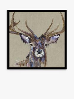 John Lewis Louise Luton 'Majesty' Stag Framed Print, 84.5 x 84.5cm, Brown/Multi, Brown/Multi