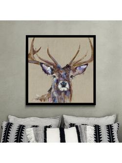 John Lewis Louise Luton 'Majesty' Stag Framed Print, 84.5 x 84.5cm, Brown/Multi - view 2, Brown/Multi