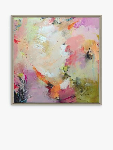 John Lewis Natasha Barnes 'Cherry Blossom' Abstract Framed Canvas Print, 64 x 64cm, Pink/Multi, Pink/Multi