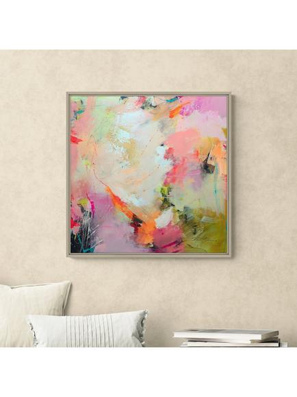 John Lewis Natasha Barnes 'Cherry Blossom' Abstract Framed Canvas Print, 64 x 64cm, Pink/Multi - view 2, Pink/Multi