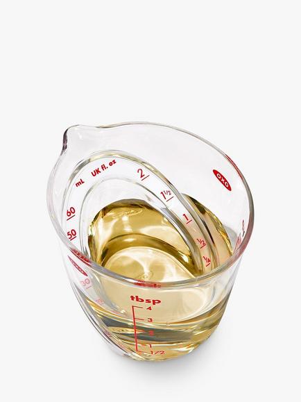 OXO Good Grips Mini Angled Measuring Jug, 60ml, Clear/Multi - view 2, Black/Tranparent/Red