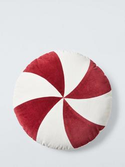 John Lewis Bon-Bon Velvet Round Christmas Cushion, Red, Red