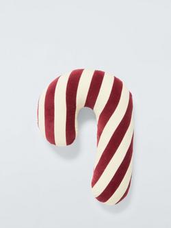 John Lewis Candy Cane Velvet Large Christmas Cushion, Red, Red