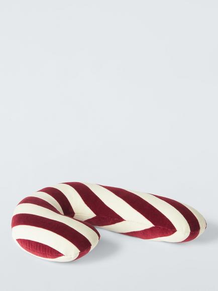 John Lewis Candy Cane Velvet Large Christmas Cushion, Red - view 2, Red
