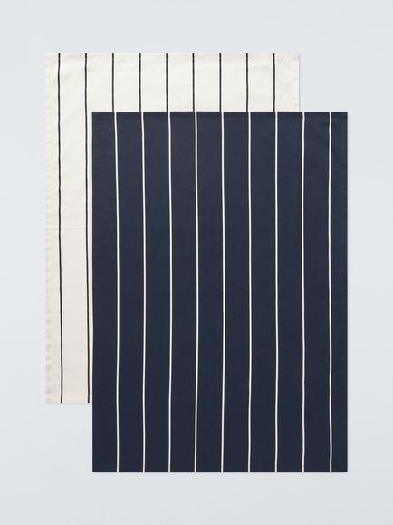 John Lewis Classic Butcher Stripe Cotton Tea Towel, Set of 2, Navy/White, Navy