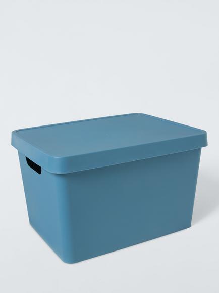 John Lewis Stackable Plastic Storage Box with Lid, Large, Blue