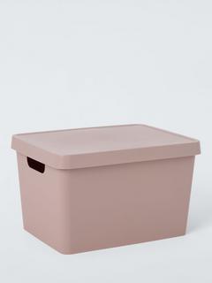 John Lewis Stackable Plastic Storage Box with Lid, Large, Putty