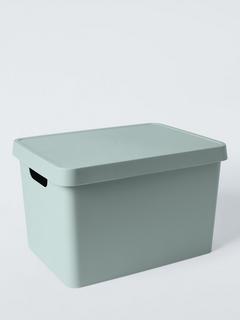John Lewis Stackable Plastic Storage Box with Lid, Large, Sage