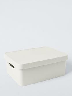 John Lewis Stackable Plastic Storage Box with Lid, Medium, Ecru