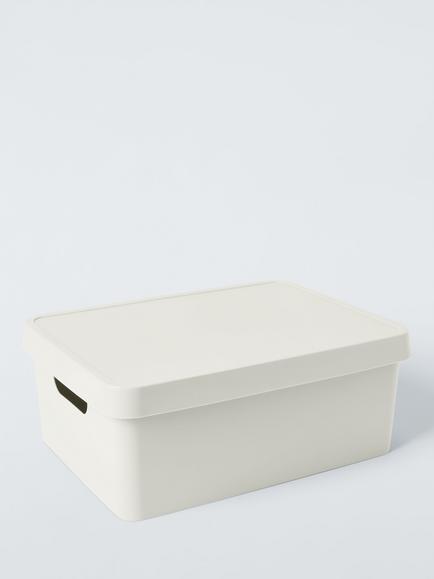 John Lewis Stackable Plastic Storage Box with Lid, Medium, Ecru