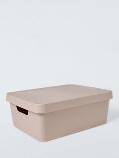 John Lewis Stackable Plastic Storage Box with Lid, Medium, Putty