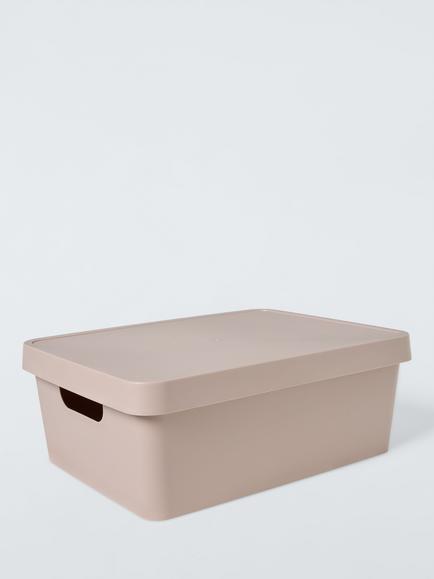 John Lewis Stackable Plastic Storage Box with Lid, Medium, Putty