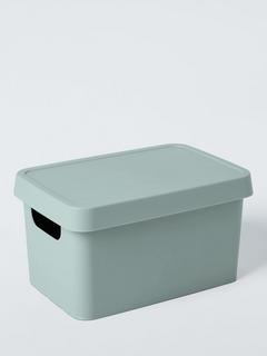 John Lewis Stackable Plastic Storage Box with Lid, Small, Sage
