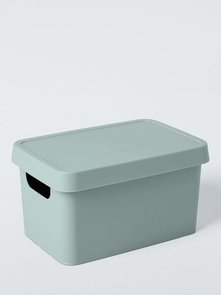 John Lewis Stackable Plastic Storage Box with Lid, Small, Sage