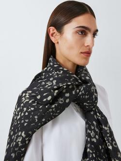 John Lewis Spot Print Pleated Wool & Cotton Blend Scarf, Black/Multi, Black/Multi