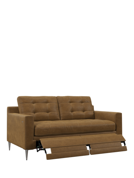 John Lewis Draper II Motion Medium 2 Seater Leather Sofa, Metal Leg, Demetra Light Tan