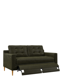 John Lewis Draper II Motion Medium 2 Seater Leather Sofa, Light Leg, Demetra Green