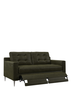 John Lewis Draper II Motion Medium 2 Seater Leather Sofa, Metal Leg, Demetra Green