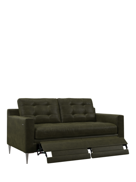 John Lewis Draper II Motion Medium 2 Seater Leather Sofa, Metal Leg, Demetra Green