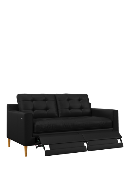 John Lewis Draper II Motion Medium 2 Seater Leather Sofa, Light Leg, Matt Black