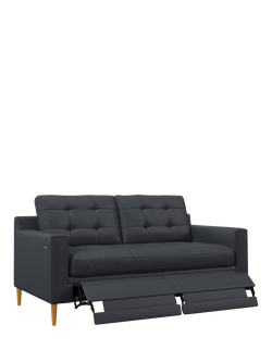 John Lewis Draper II Motion Medium 2 Seater Leather Sofa, Light Leg, Matt Navy