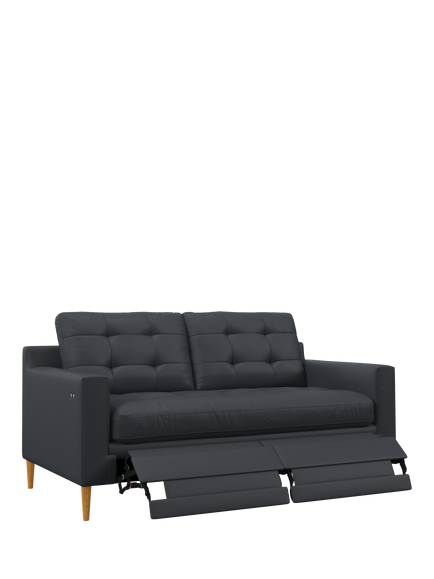 John Lewis Draper II Motion Medium 2 Seater Leather Sofa, Light Leg, Matt Navy