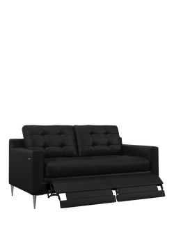 John Lewis Draper II Motion Medium 2 Seater Leather Sofa, Metal Leg, Matt Black