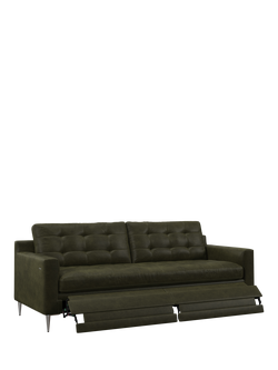 John Lewis Draper II Motion Large 3 Seater Leather Sofa, Metal Leg, Demetra Green