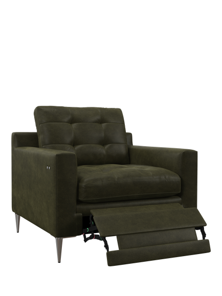 John Lewis Draper II Motion Leather Armchair, Metal Leg, Demetra Green
