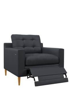 John Lewis Draper II Motion Leather Armchair, Light Leg, Matt Navy