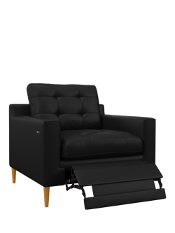 John Lewis Draper II Motion Leather Armchair, Light Leg, Matt Black
