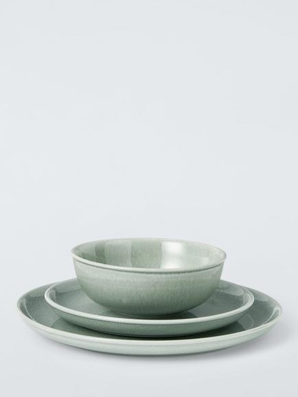John Lewis Iona Stoneware Dinner Plate, 27cm - view 2, Green