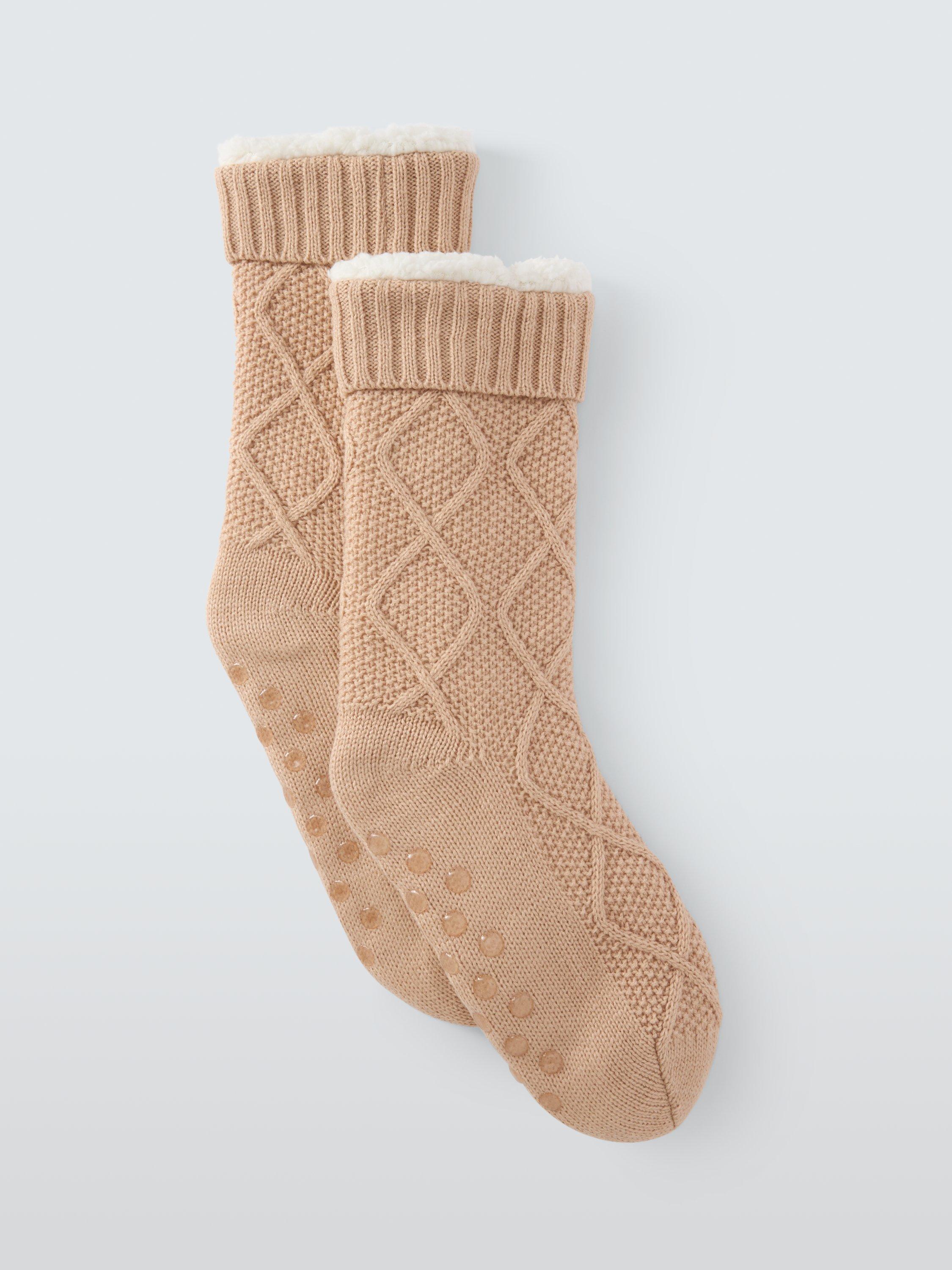 Product image 1 of 2, which shows John Lewis Diamond Knit Lounge Socks, Mocha