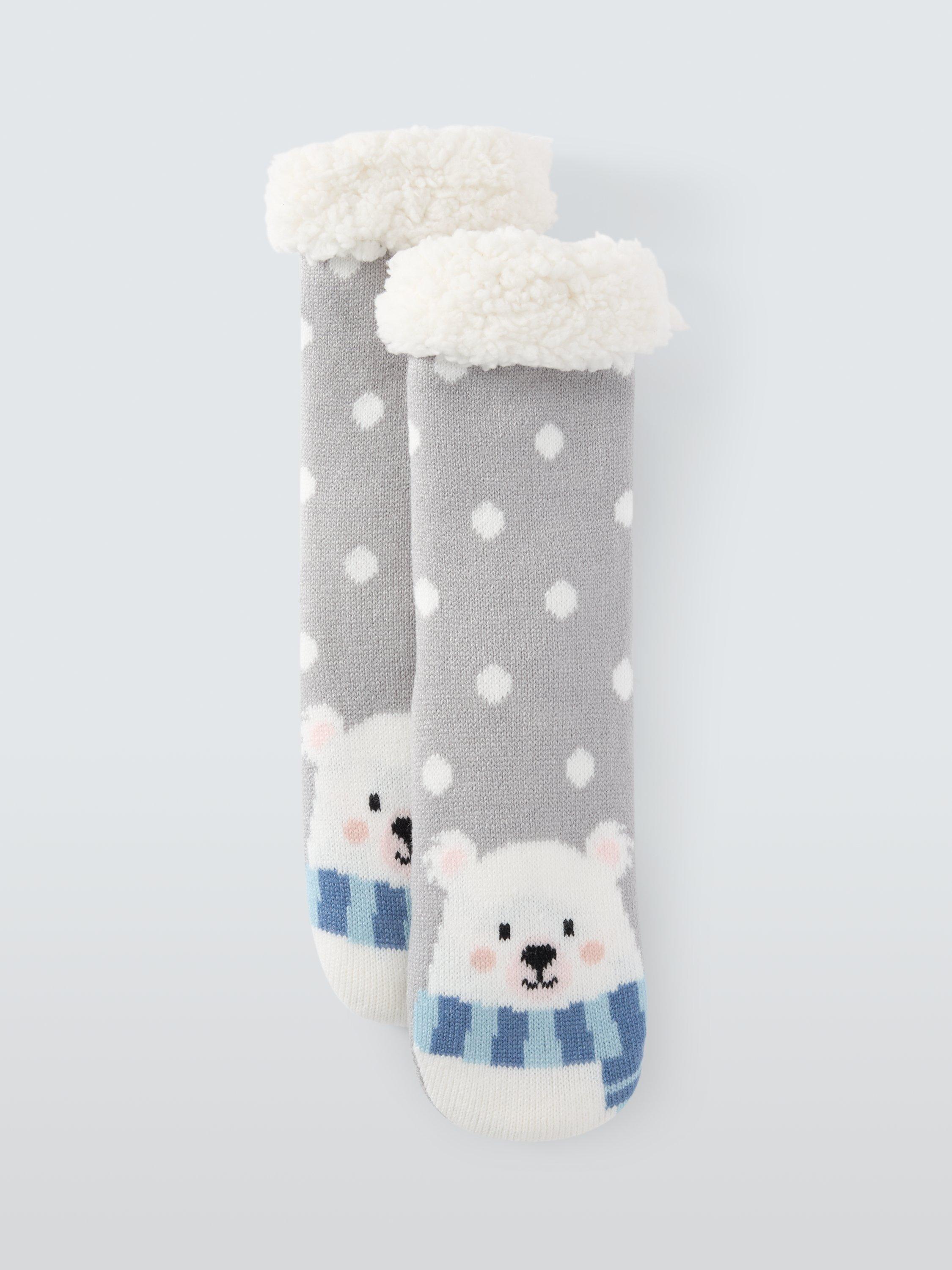 John Lewis Polar Bear Fleece Lined Lounge Socks