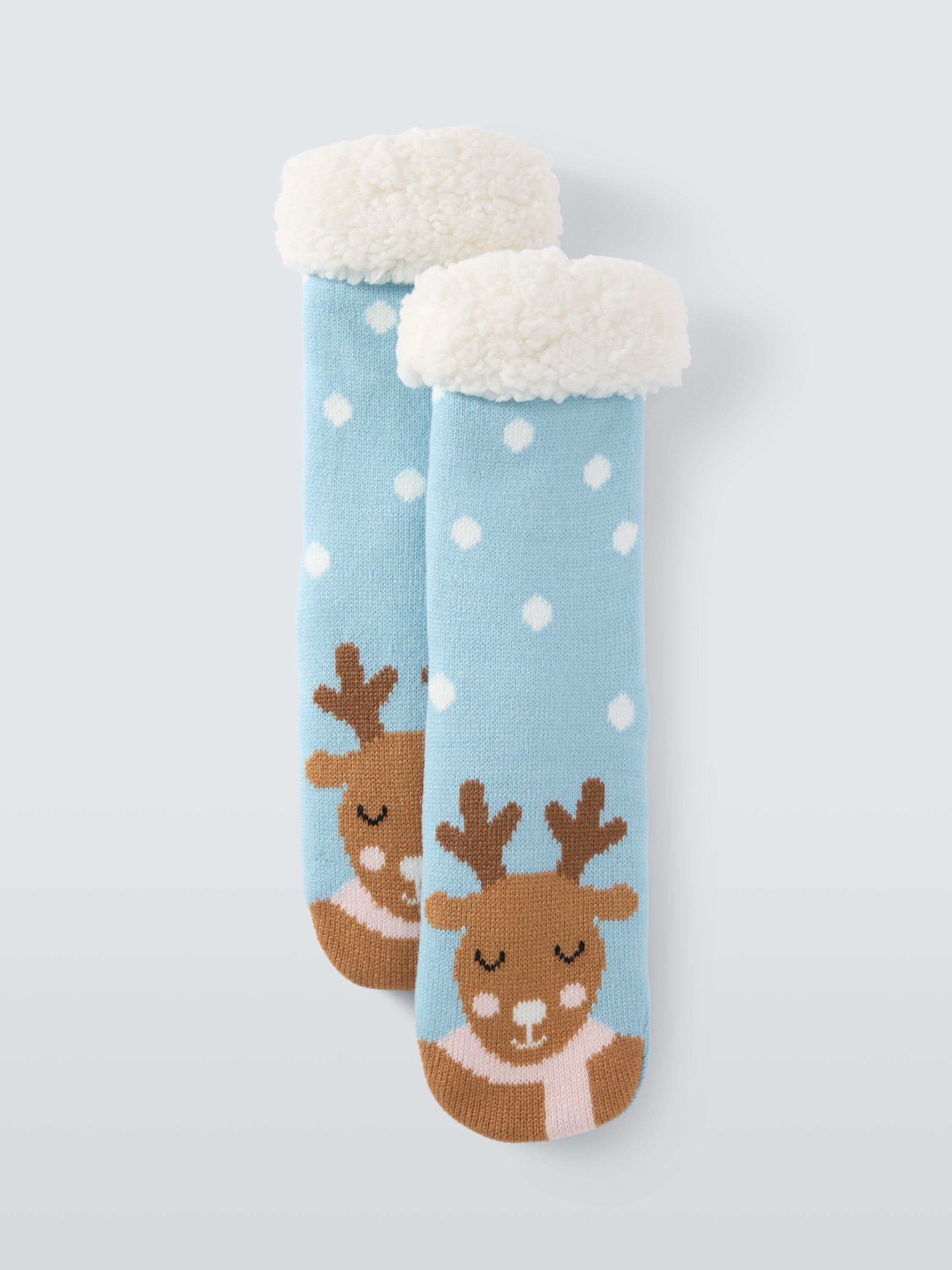 Product image 1 of 2, which shows John Lewis Reindeer Fleece Lined Lounge Socks