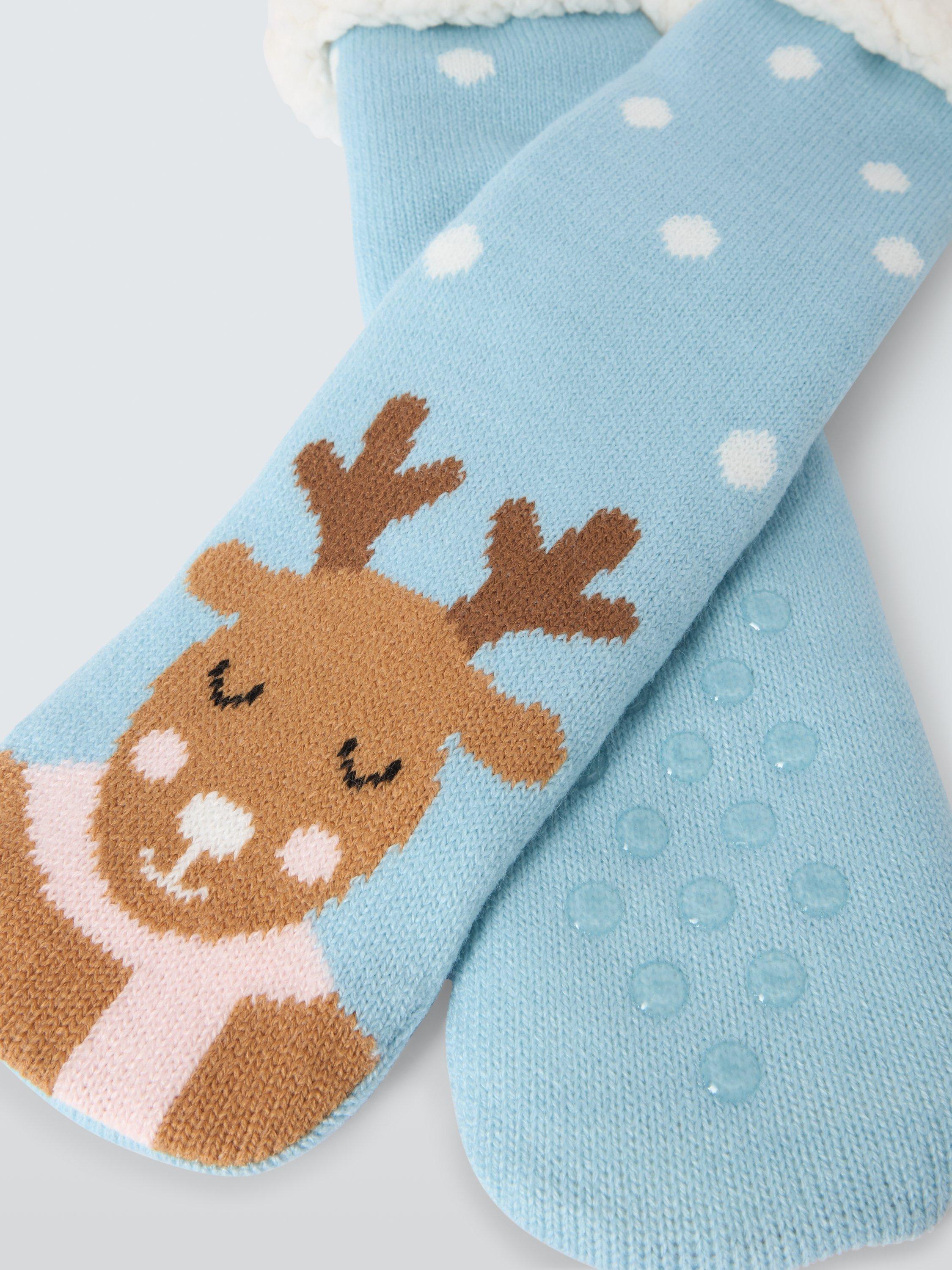 Product image 2 of 2, which shows John Lewis Reindeer Fleece Lined Lounge Socks