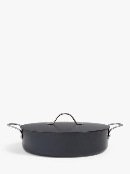 John Lewis Aluminium Ceramic Non-Stick Shallow Casserole, 28cm, Black