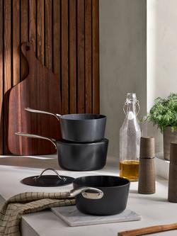 John Lewis Aluminium Ceramic Non-Stick Saucepan & Lid Set, 3 Piece - view 2, Black