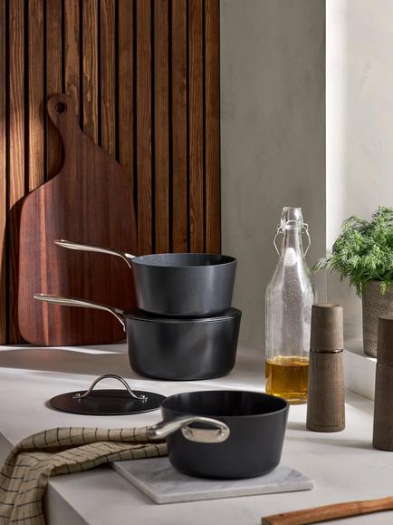 John Lewis Aluminium Ceramic Non-Stick Saucepan & Lid Set, 3 Piece - view 2, Black