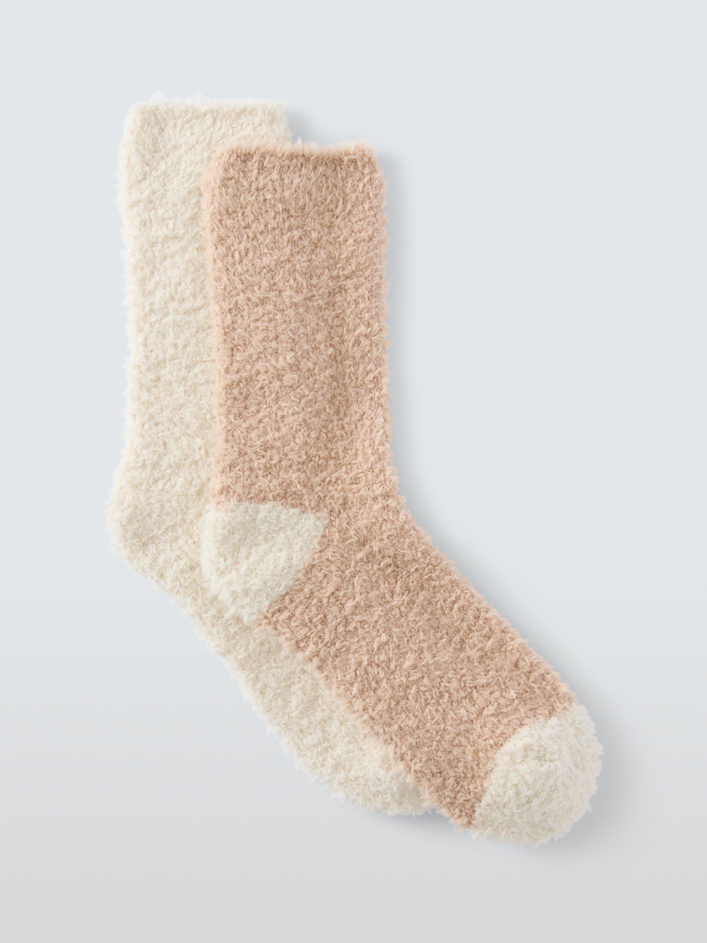 John Lewis Fluffy Lounge Socks, Pack of 2, Caramel/Cream